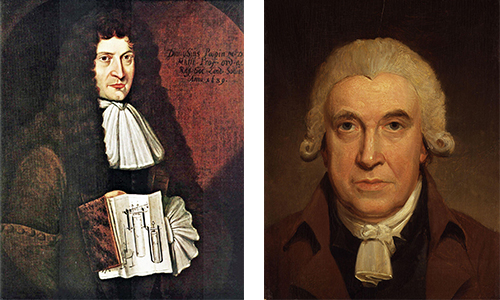 Porträts von James Watt und Denis Papin