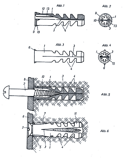 Zeichnung des Fischer-Dübels aus der Patentanmeldung