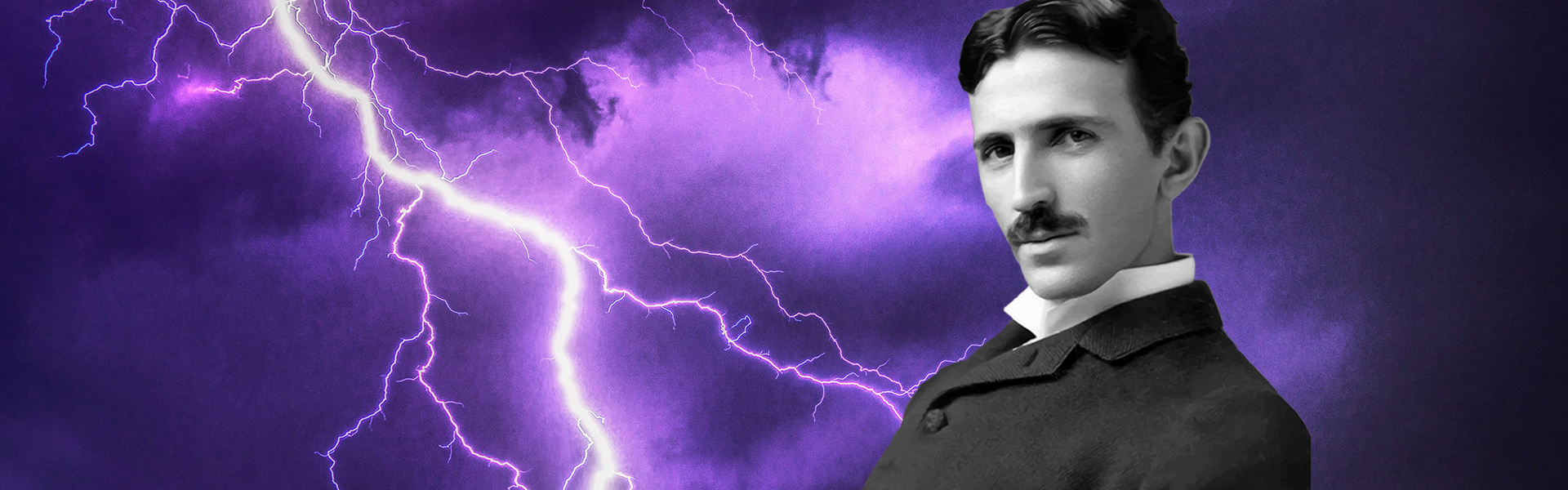 Porträt von Nikola Tesla mit Blitzen