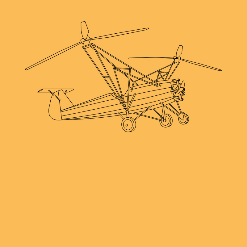 Skizze des ersten Hubschraubers, Model Fw-61, von Henrich Focke   