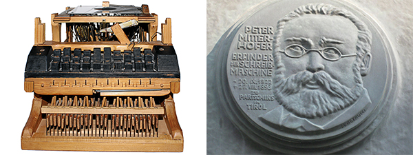 Schreibmaschine (1864) und Gedenktafel von Peter Mitterhofer